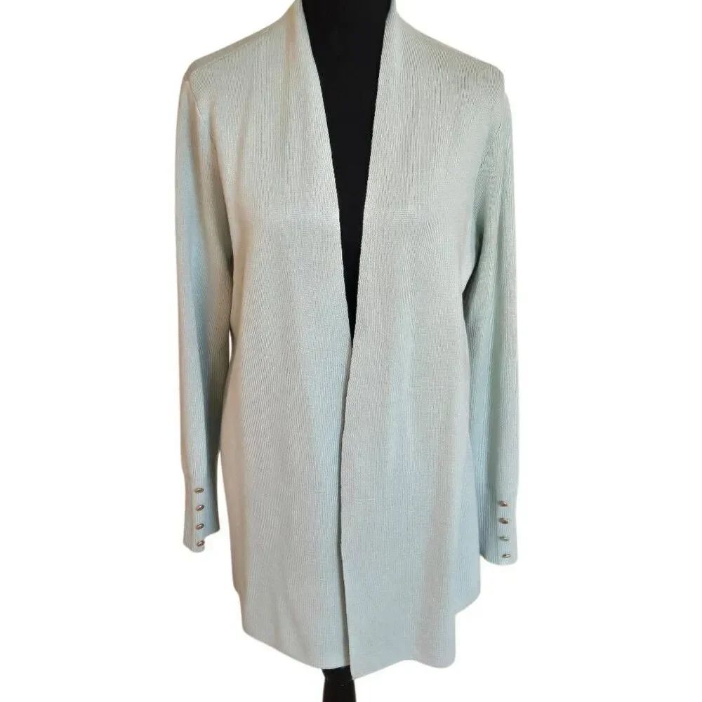 Cyrus Womens Seafoam Green Duster Length Long Sleeve Open Cardigan Sweater Large